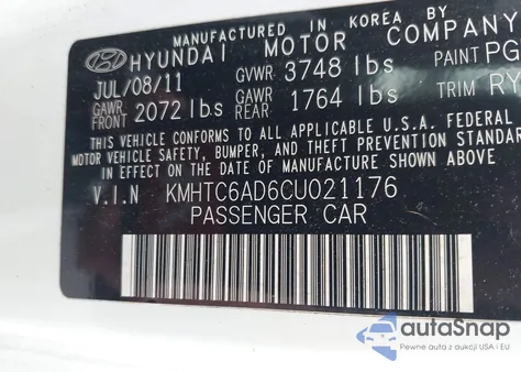 2012 Hyundai Veloster Base W/Gray from USA, damaged, VIN KMHTC6AD6CU021176